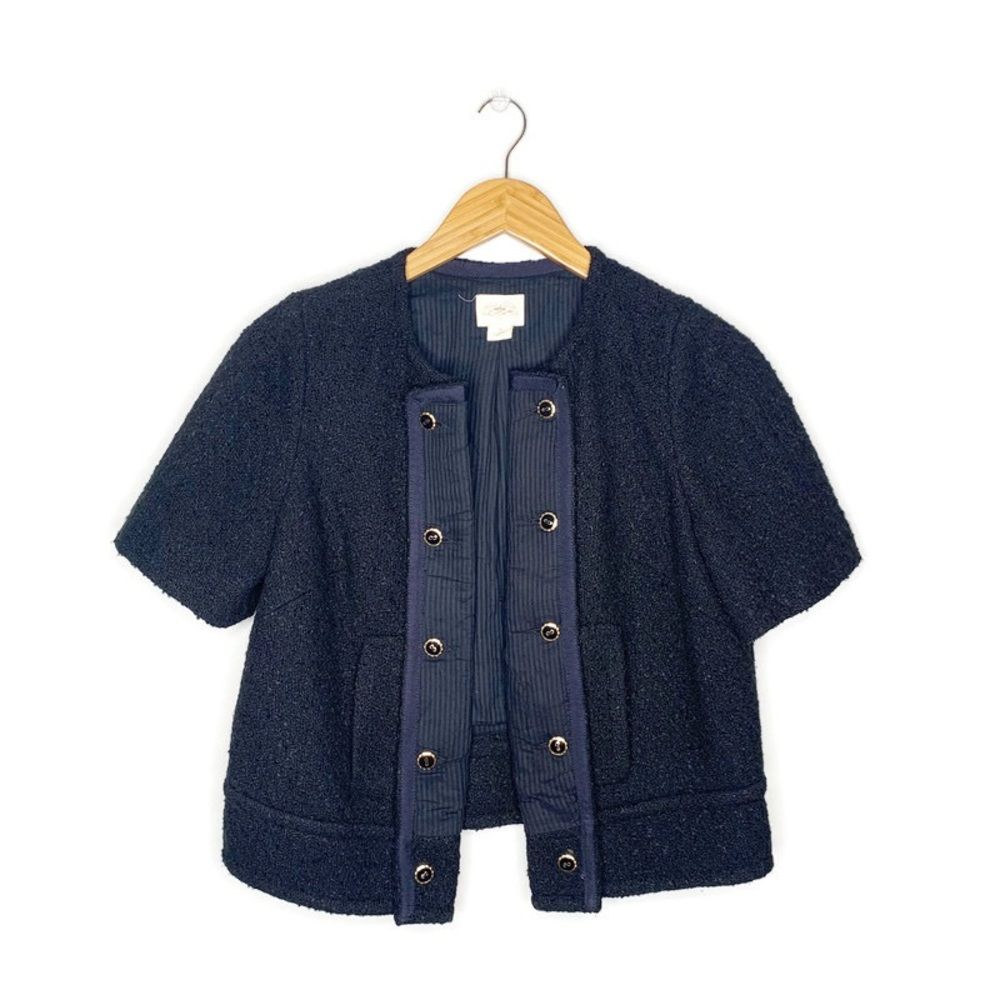 Gidra Short Sleeve Tweed Blazer Jacket Black Sz 6